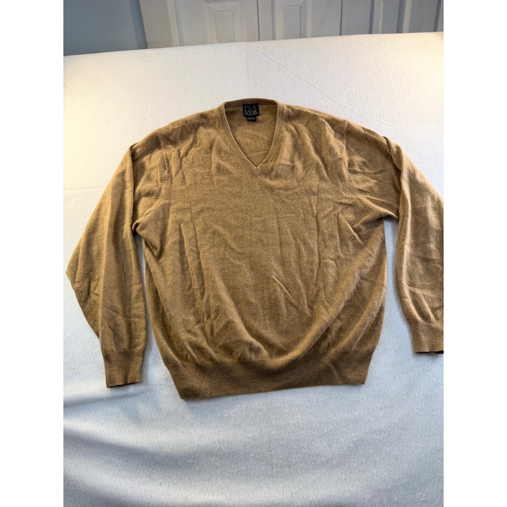 Jos. A. Bank Mens 100% Cashmere V-Neck Sweater Camel Tan Large Classic Knit
